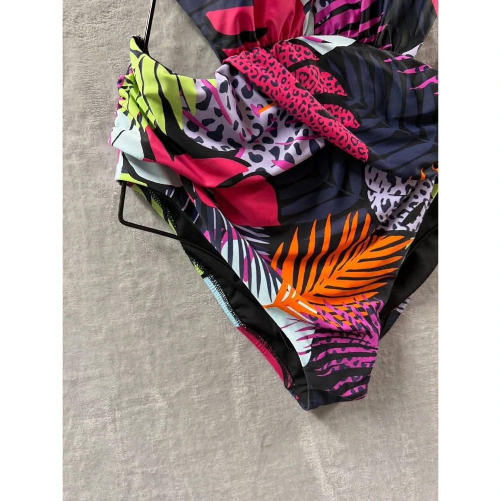 Bar III Womens Tropical Leopard Print Monokini Swimsuit Multicolor Sz XL NWT $94